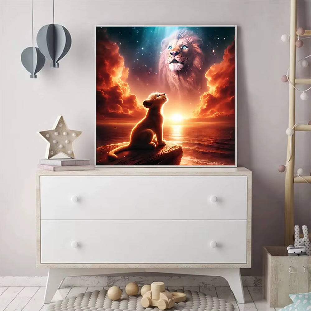 Full Square round Diamond Painting Lion Animal New Arrival Diamond Mosaic Sunset DIY Acrylic Craft Supplies Home Decor